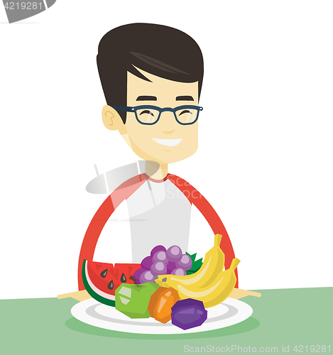 Image of Man with fresh fruits vector illustration.