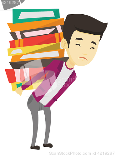 Image of Student with pile of books vector illustration.