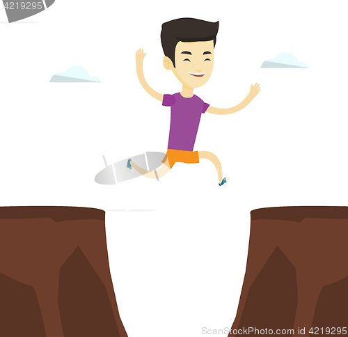 Image of Sportsman jumping over cliff vector illustration.