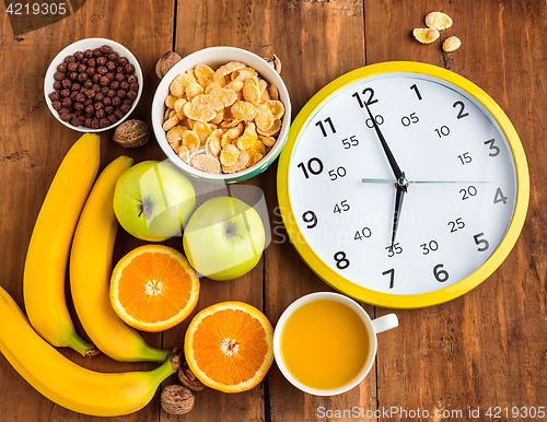 Image of Healthy home made breakfast of muesli, apples, fresh fruits and walnuts