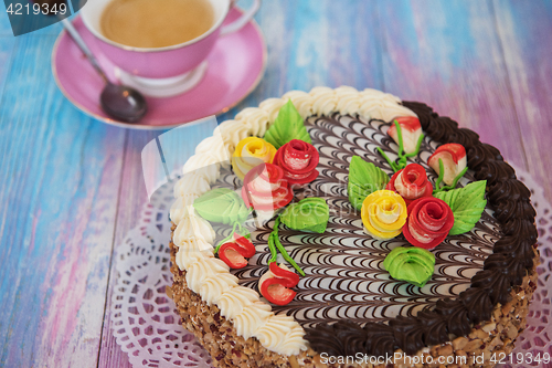 Image of cakes on color background