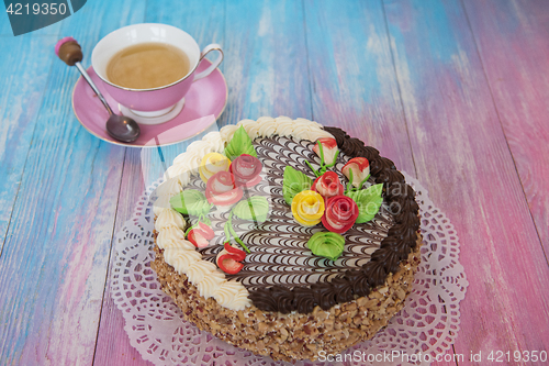 Image of cakes on color background