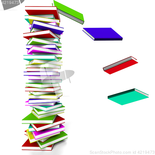 Image of Stack Of Books With Some Falling Representing Learning And Educa