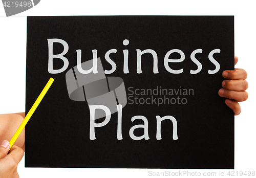 Image of Business Plan Board Shows Management Strategy