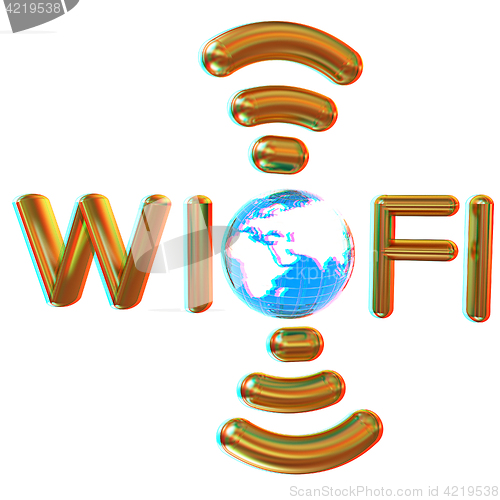 Image of Gold wifi icon for new year holidays. 3d illustration. Anaglyph.