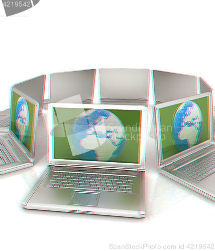 Image of internet, global network, computers around globe. 3d render. Ana