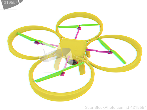 Image of Drone, quadrocopter, with photo camera flying. 3d render. Anagly