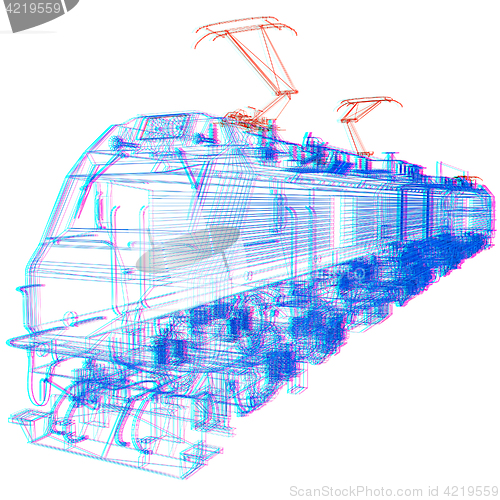 Image of train.3D illustration. Anaglyph. View with red/cyan glasses to s