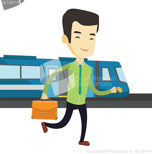 Image of Business man at train station vector illustration