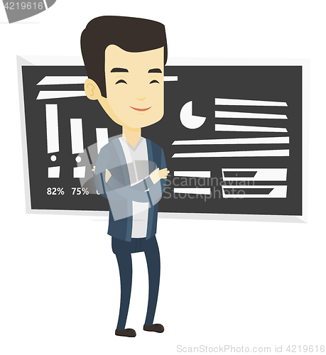 Image of Teacher or student standing in front of chalkboard