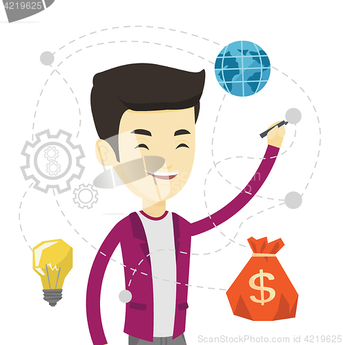 Image of Man writing cloud computing on virtual screen.