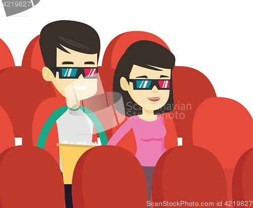 Image of Happy friends watching 3D movie in the theatre.