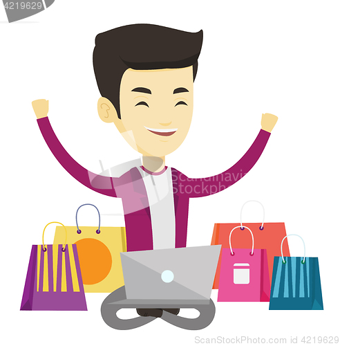 Image of Man shopping online vector illustration.