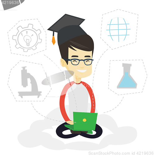 Image of Graduate sitting on cloud vector illustration.