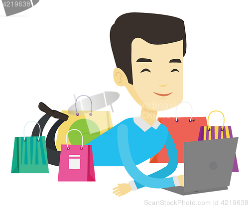 Image of Man shopping online vector illustration.