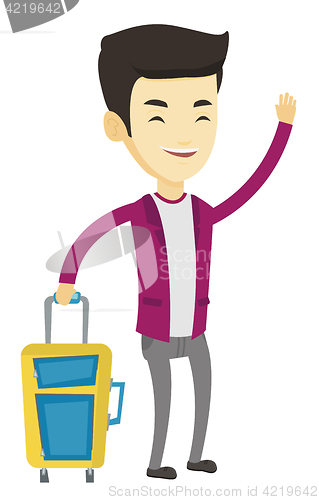 Image of Young man hitchhiking vector illustration.