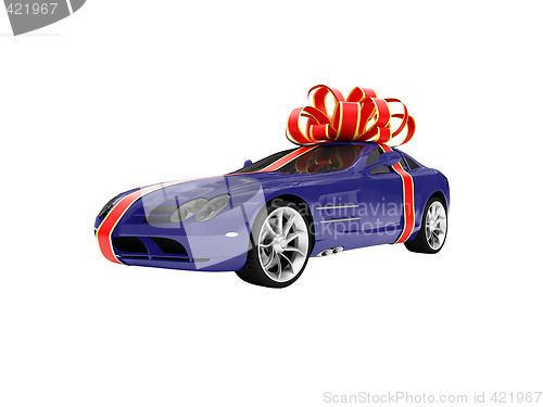 Image of Gift isolated blue car front view