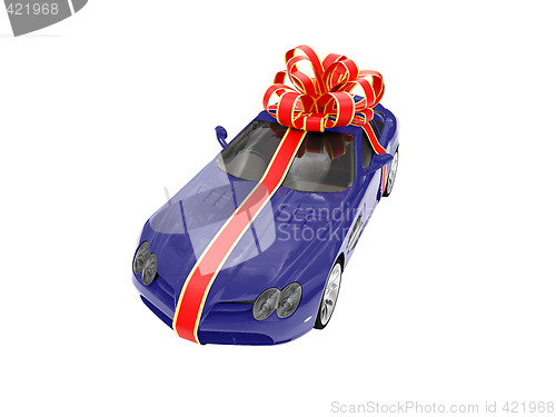 Image of Gift isolated blue car front view