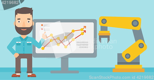 Image of Businessman and robot giving business presentation