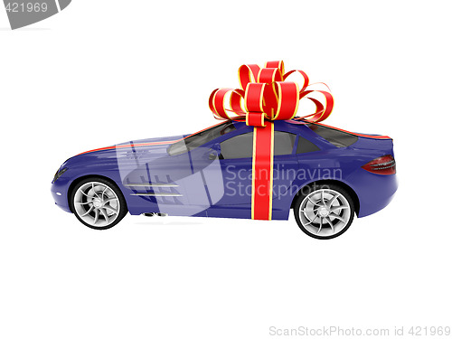 Image of Gift isolated blue car side view