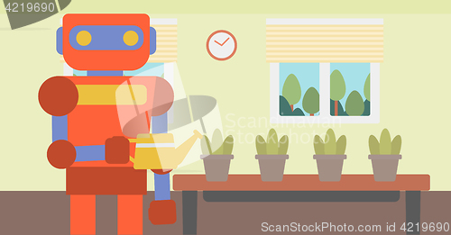 Image of Robot housekeeper watering flowers.