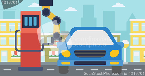 Image of Robot filling up fuel into car at the gas station.