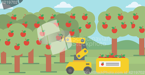 Image of Robot picking apples at harvest time.
