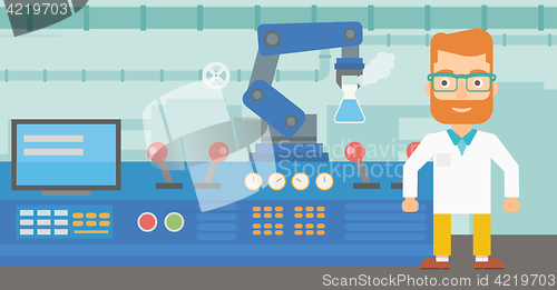 Image of Scientist and robotic arm conducting experiments.