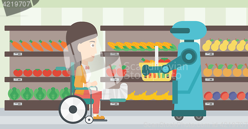 Image of Robotic helper working in supermarket.