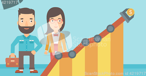 Image of Business profit chart with robotic arm.