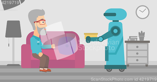 Image of Robot assistant bringing food to an elderly man.