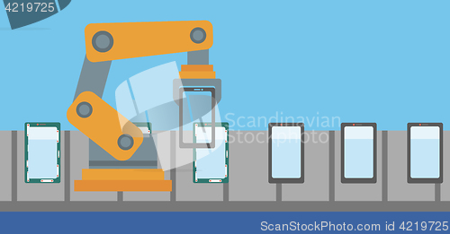 Image of Automated robotic production line of smartphones.