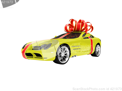 Image of Gift isolated yellow car front view