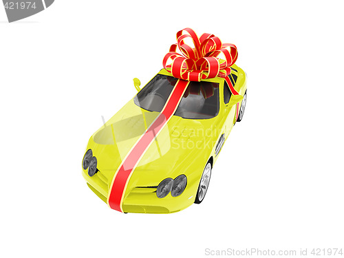 Image of Gift isolated yellow car front view