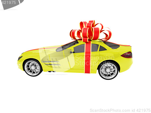 Image of Gift isolated yellow car side view