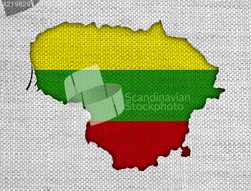 Image of Map and flag of Lithuania on old linen