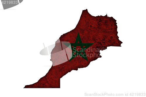 Image of Map and flag of Morocco on rusty metal