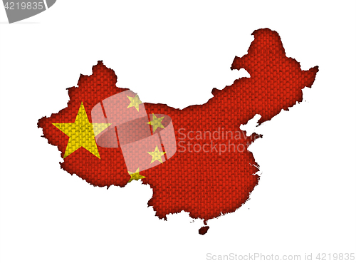 Image of Map and flag of China on old linen