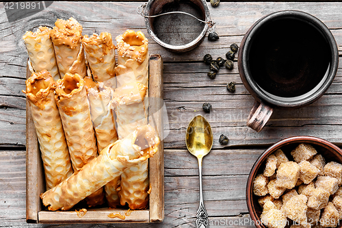 Image of wafer rolls with cream