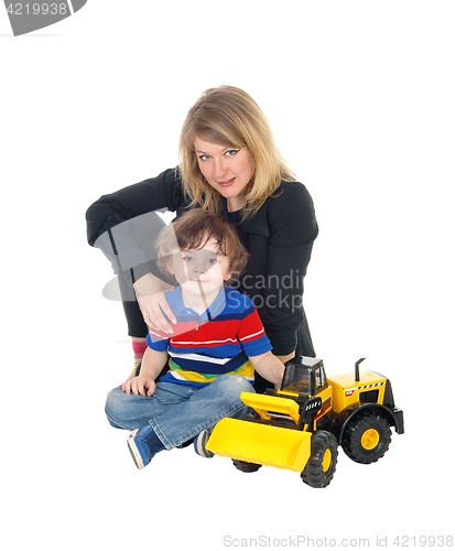 Image of Mother and son sitting on floor.