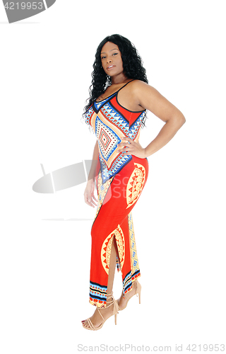 Image of Beautiful African woman in long dress.
