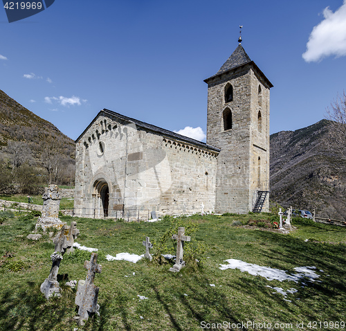 Image of Roman Church of Santa Maria de la Asuncion in Coll Catalonia - Spain