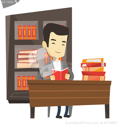 Image of Student reading book vector illustration.