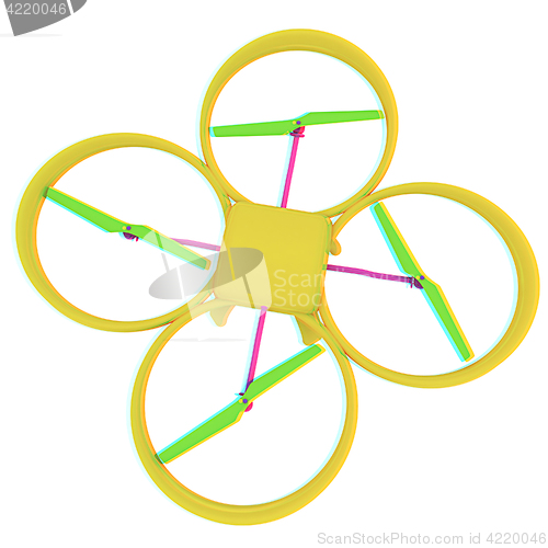 Image of Drone, quadrocopter, with photo camera flying. 3d render. Anagly