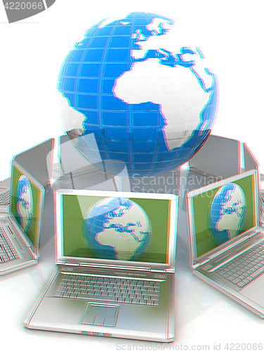 Image of internet, global network, computers around globe. 3d render. Ana