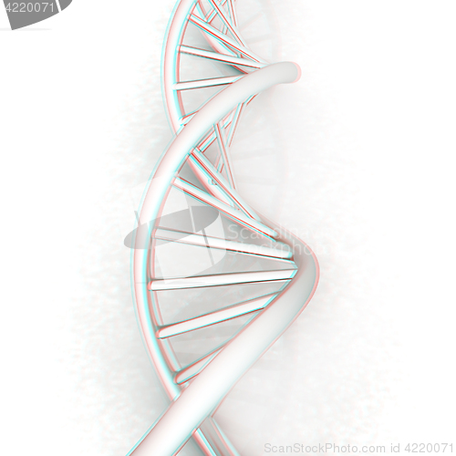Image of DNA structure model. 3d illustration. Anaglyph. View with red/cy