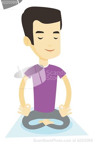 Image of Man meditating in lotus pose vector illustration.