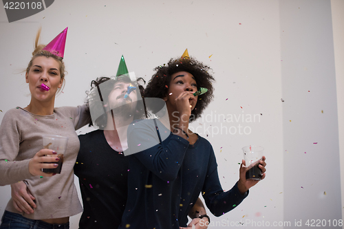 Image of confetti party multiethnic group of people