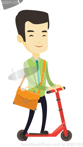 Image of Man riding kick scooter vector illustration.