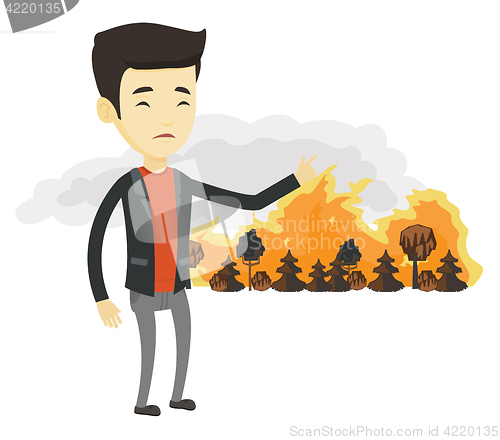 Image of Man standing on the background of wildfire.